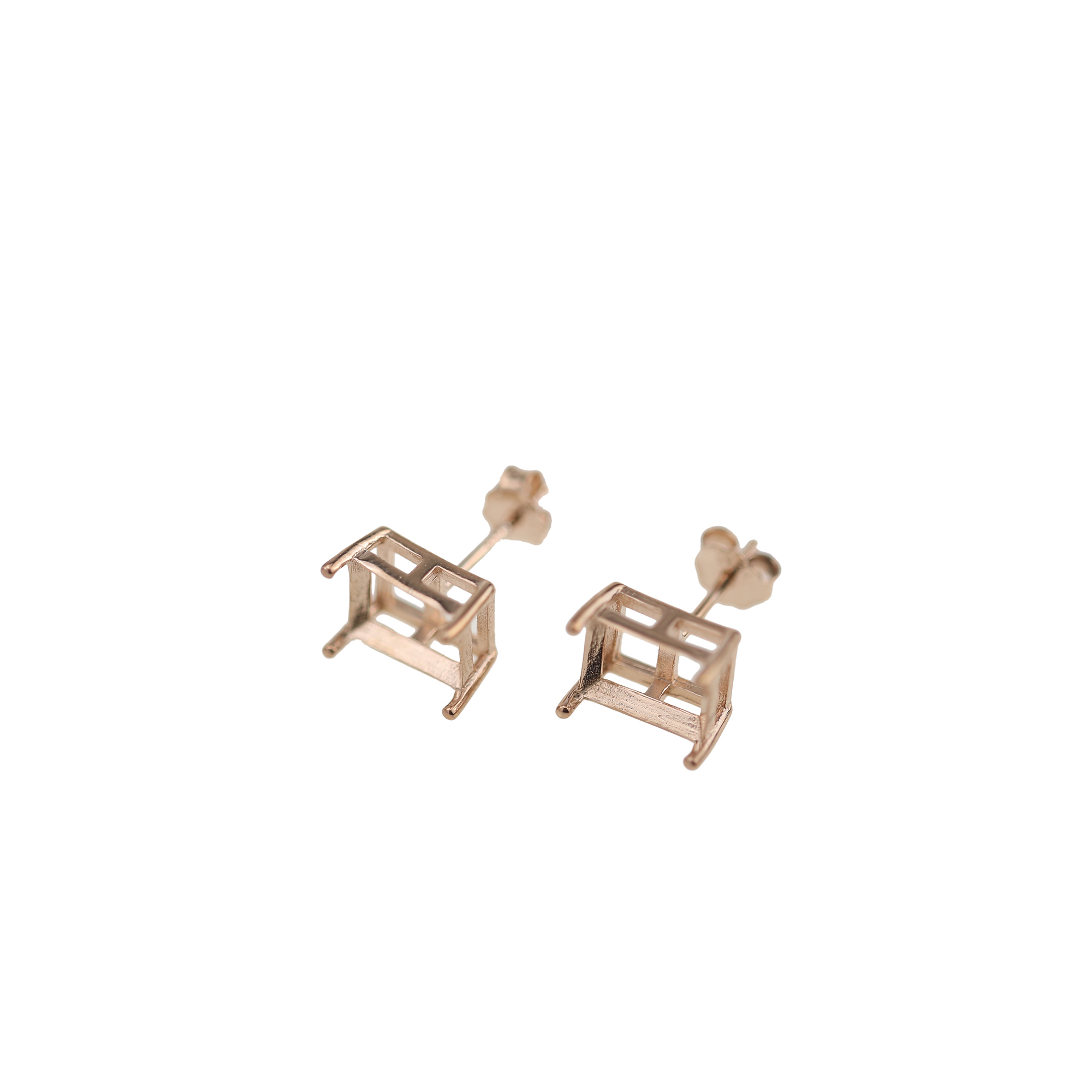 1Pair Multiple Size Prong Bezel Rose Gold Plated Solid 925 Sterling Silver Studs Earrings Blank Settings for Gemstone Moissanite 1706043 - Click Image to Close